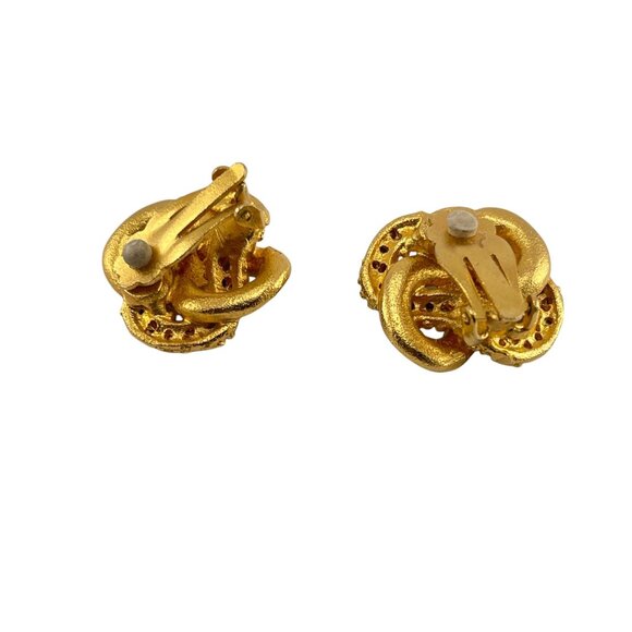 Roxanne Assoulin 1980s Designer Vintage Clip-On Earrings Gold Black Enamel Rhine - Picture 7 of 8